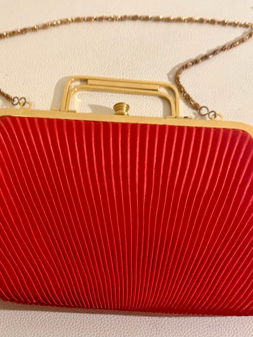 Red Evening Clutch Gold Frame Chain Strap Formal Wedding Prom Purse Vintage Bag - Picture 5 of 11